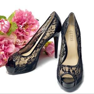 GUESS shoes high heels platforms black lace 8.5 M